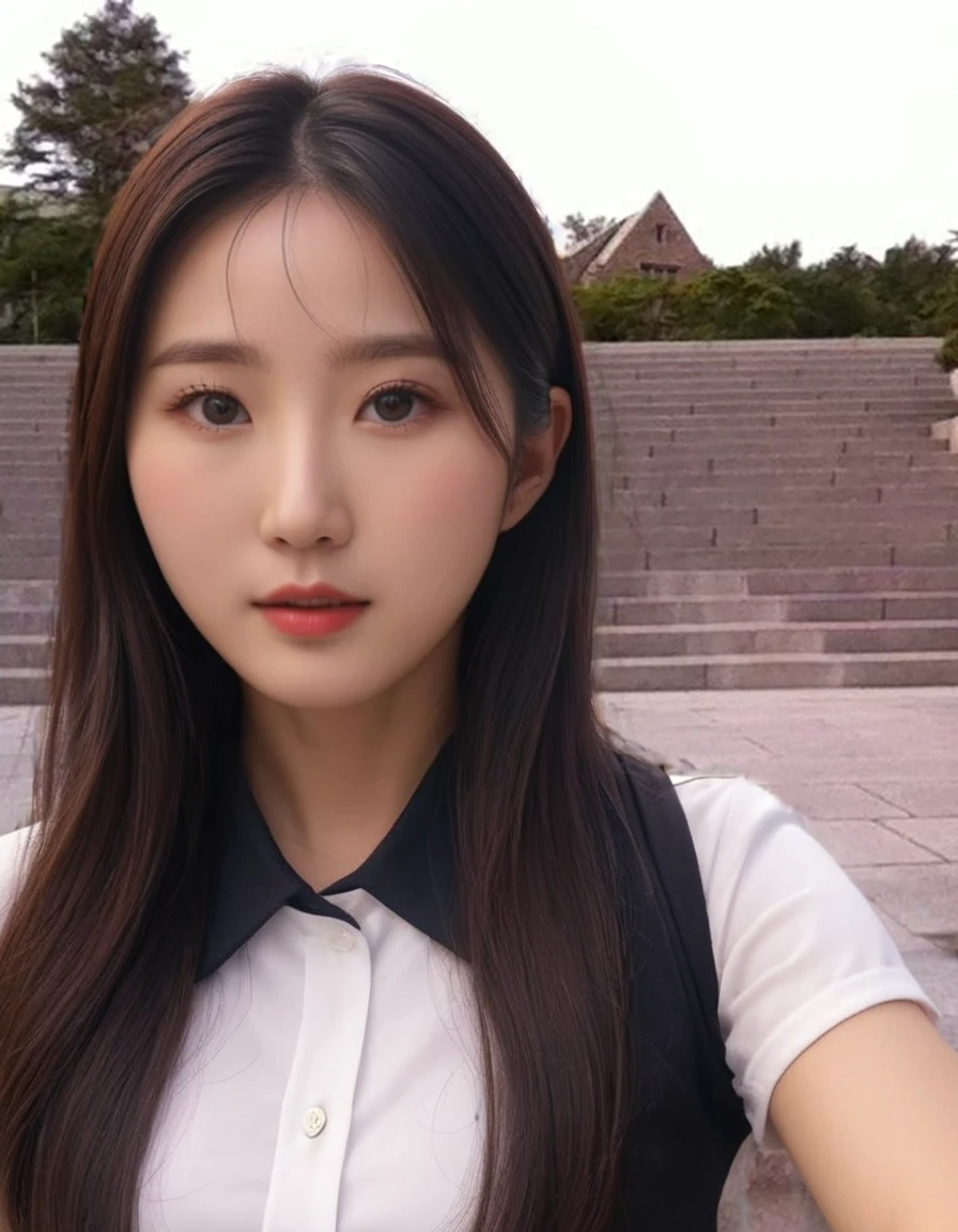 Best Quality, 8k, Masterpiece, (Portrait: 1.3), (photo realistic:1.4), (hyper realistic:1.4), Sharp Focus, looking at viewer, (smoother lighting:1.1), (increase cinematic lighting quality:0.9), realistic lighting, backlighting, light on face, ray trace, (brightening light:1.2), (Increase quality:1.4), sharp detail, (best quality real texture skin:1.4), finely detailed eyes, black_eyes, finely detailed face, 25 year old Korean woman