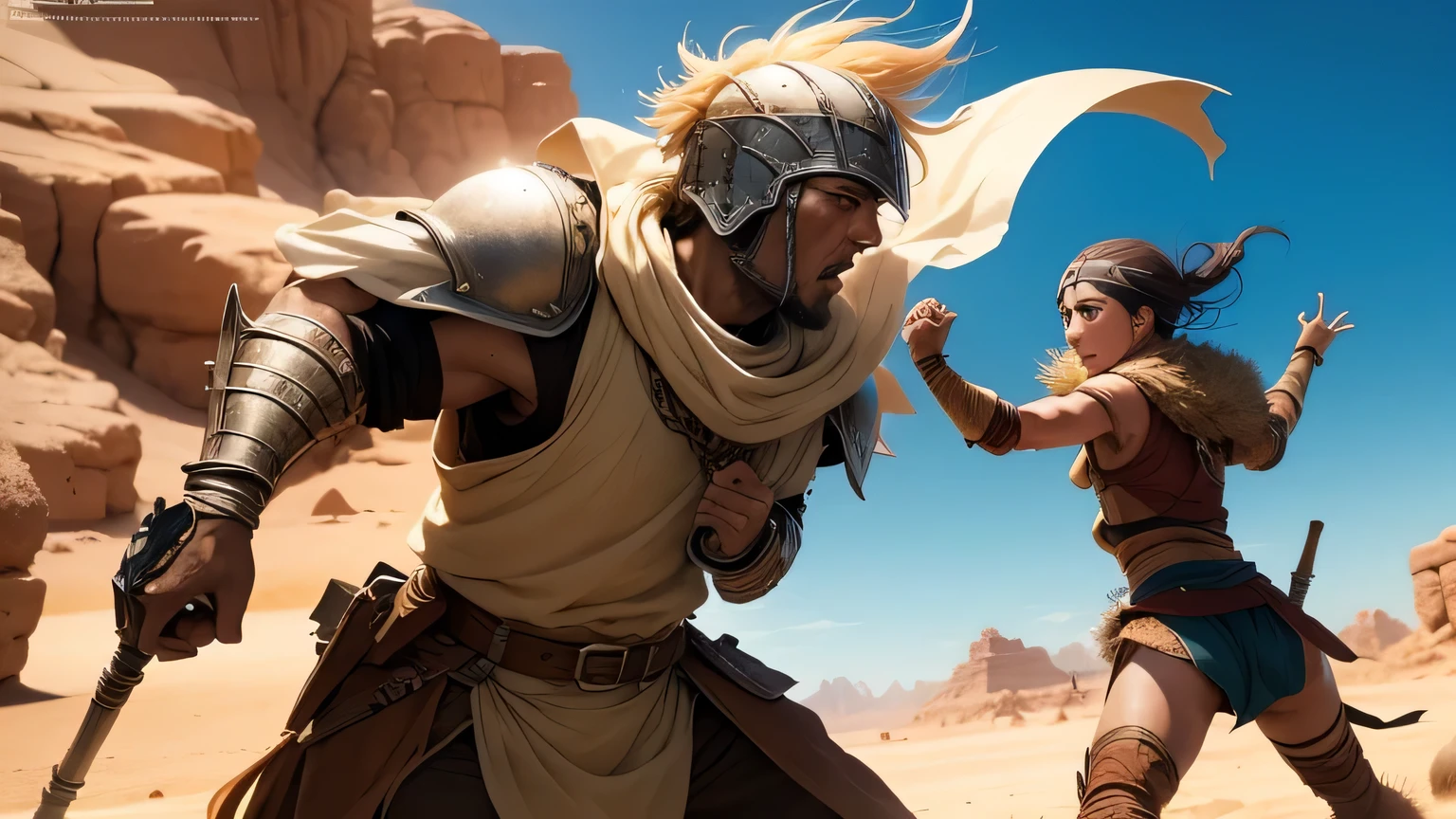 2 medieval fantasy anime desert warriors fighting in the desert