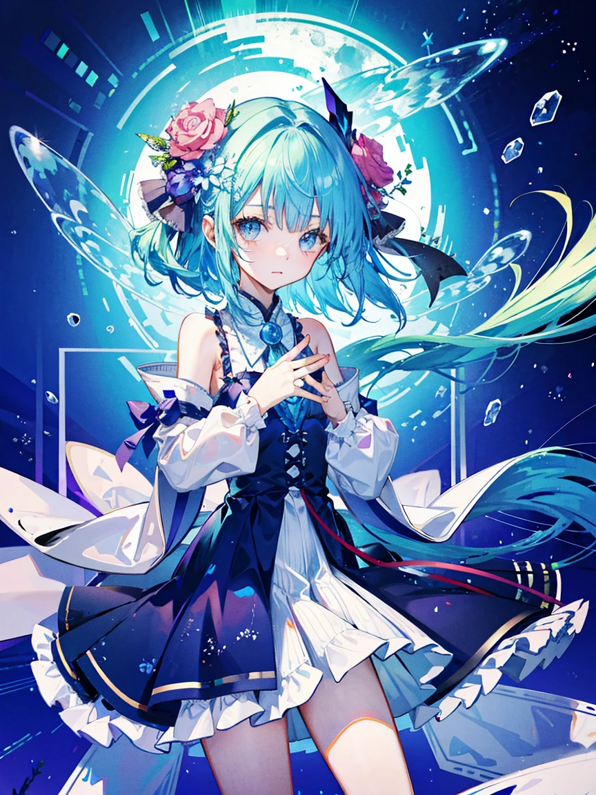 8-year-old girl、Water Element、flat chest、Loli、Curious eyes
