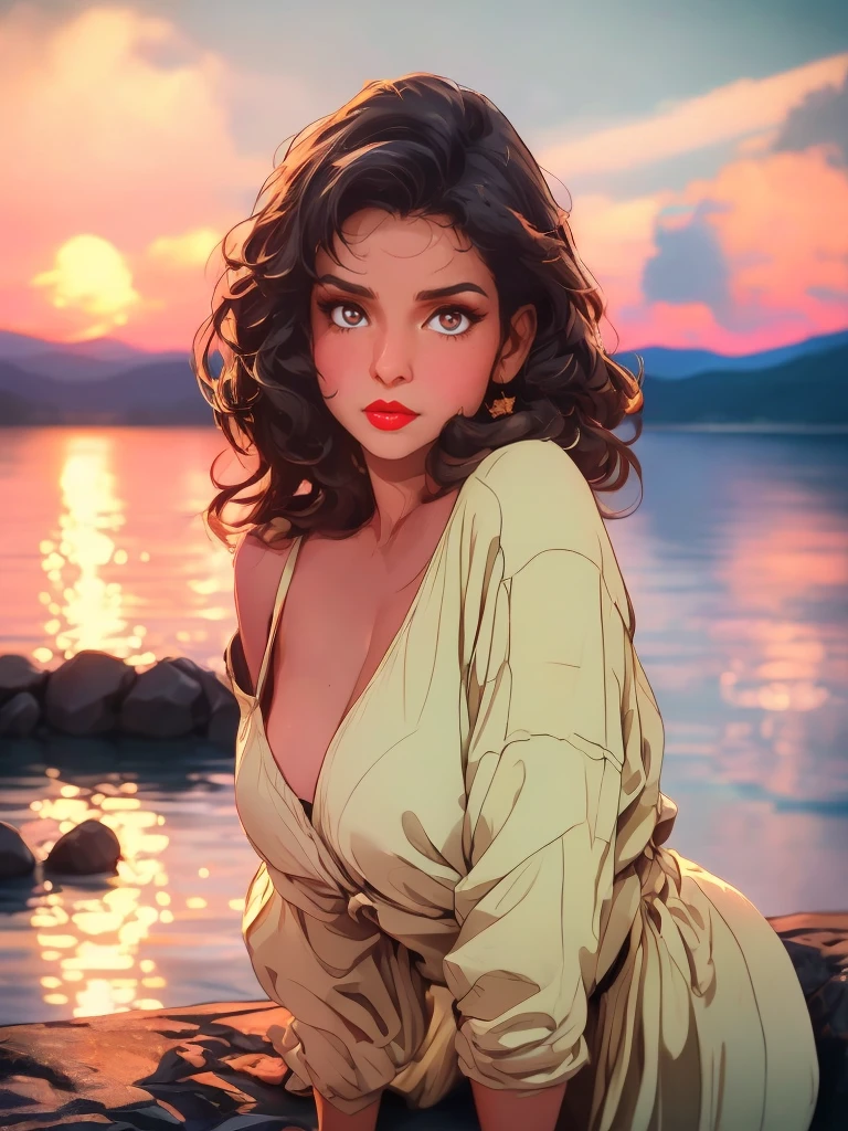 1girl, detailed facial features, beautiful intricate eyes, alluring red lips, long eyelashes, delicate skin, dynamic pose, elegant vintage dress, retro pin-up style, cinematic lighting, warm color palette, (best quality,4k,8k,highres,masterpiece:1.2),ultra-detailed,(realistic,photorealistic,photo-realistic:1.37),cinematic,dramatic,film noir,  