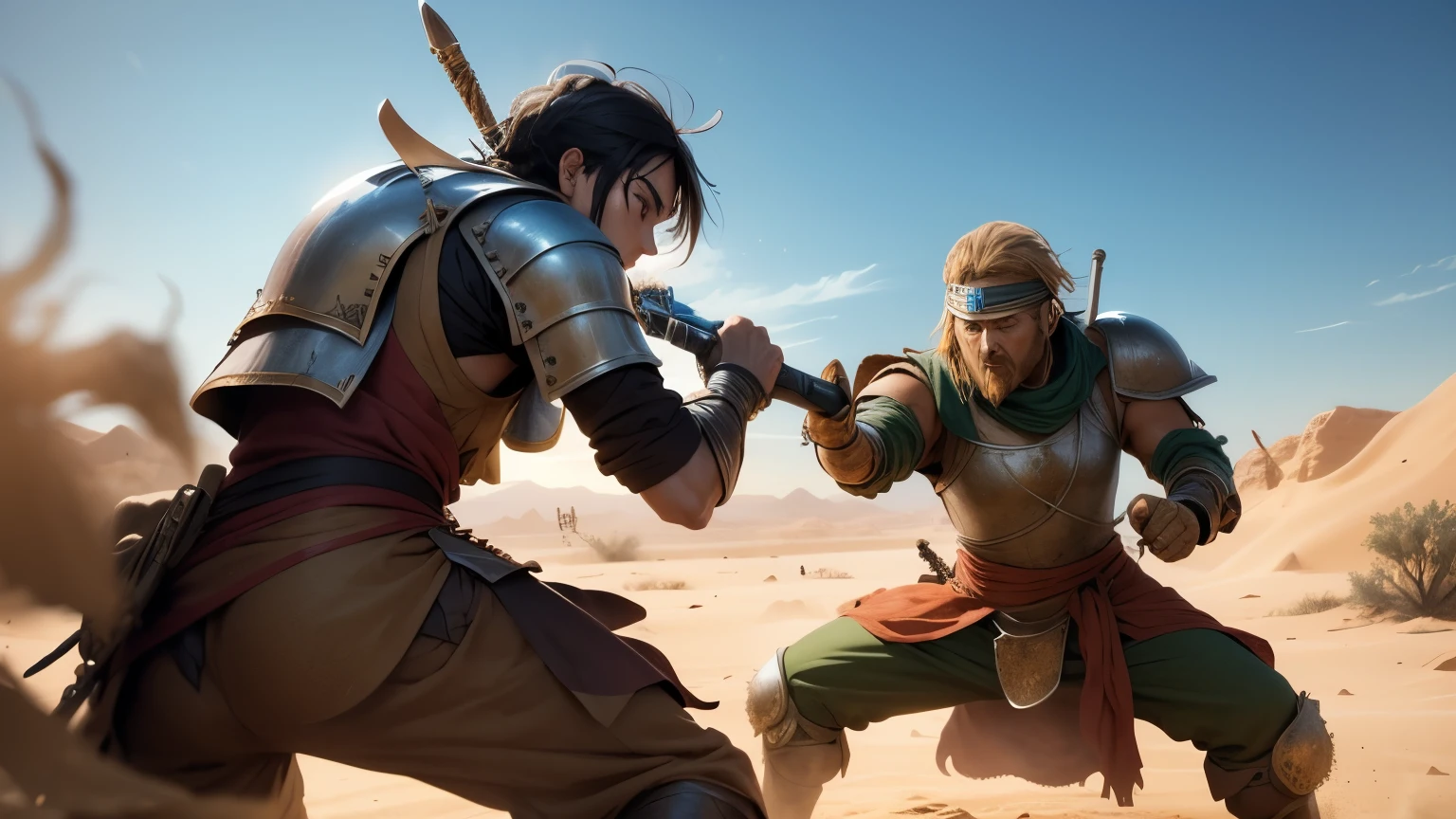 2 medieval fantasy anime desert warriors fighting in the desert
