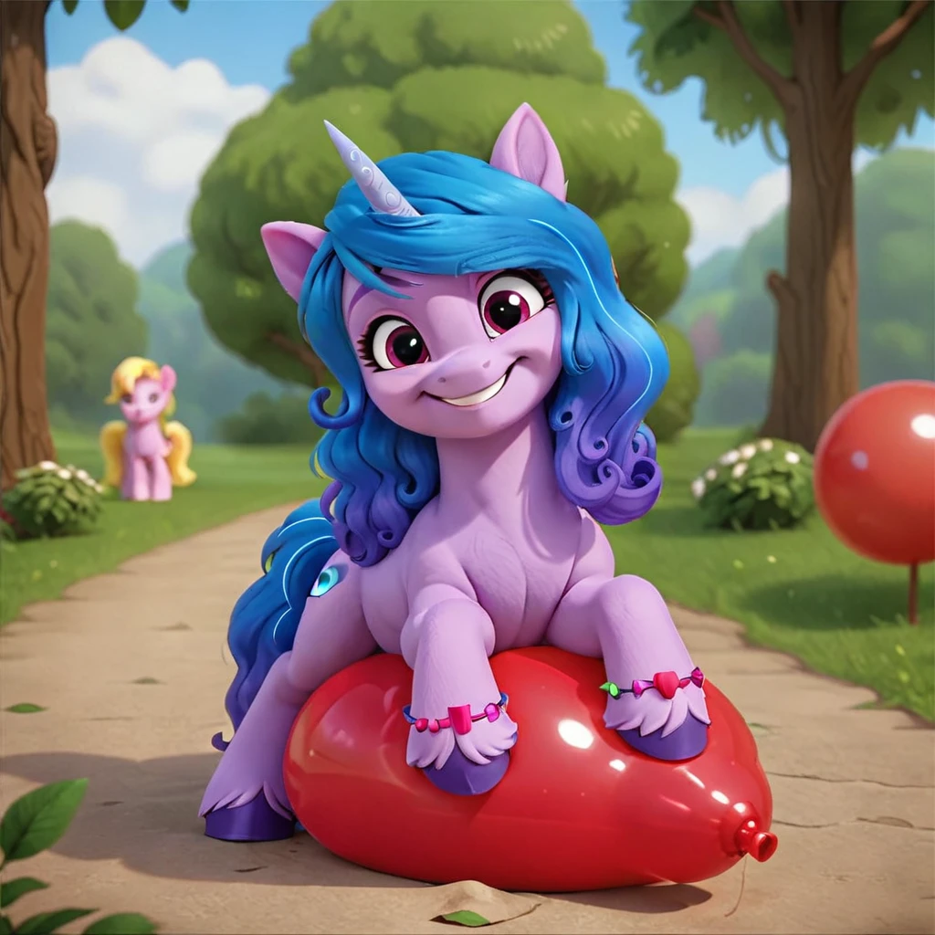 cinematic film still score_9, score_8_up, score_7_up, score_6_up, score_5_up, score_4_up, Digital art, cute, 
Izzy Moonbow, earth pony, muscular, smirking, feral,
rating_questionable,
meadow, 
(balloon fetish, looner, sitting on a balloon, balloon sitting:1.2), 
(detailed balloon, one balloon, sitpop:1.3), 
thick thighs, balloon fetish, sitting on a balloon, one balloon, too heavy,
(tied balloon, tight balloon, necked balloon:1.2), 
foreshortening, depth of field, motion lines, 
emphasis lines, impact emanata,
screencap,  . shallow depth of field, vignette, highly detailed, high budget, bokeh, cinemascope, moody, epic, gorgeous, film grain, grainy