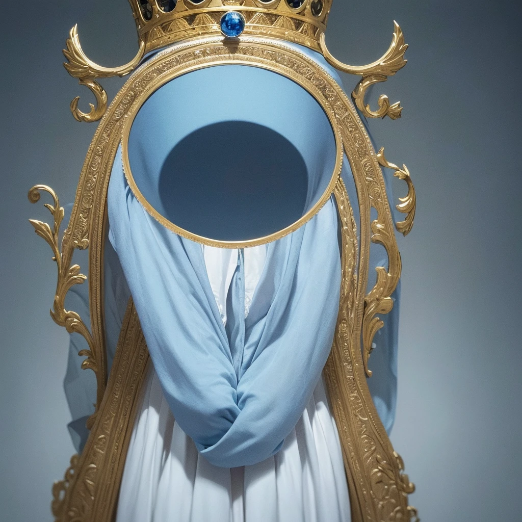 A child standing with a golden crown on their head. The should have closed eyes or be blindfolded, adding an element of mystery.
The crown should be highlighted, keeping the gold as a contrast to the predominant colors. Tones of blue (dark blue, royal blue, sky blue) and white as the main colors. Include golden details (such as the crown) to highlight certain elements. Incorporate subtle textures or patterns in braille, in a light blue or white tone, to add an extra layer of depth to the image. Utilize blurs and image duplications to create a movement or distortion effect around the , similar to the original art.
Maintain a background that artistically mixes blue and black, perhaps with brush strokes or smudges to create an abstract environment. High resolution 8k for rich details and textures.
Soft lighting with strong contrasts between the main elements and the background.
The image should inspire a sense of introspection and mysticism, capturing the viewer's attention and inviting them to explore the hidden details and meanings in the art.
