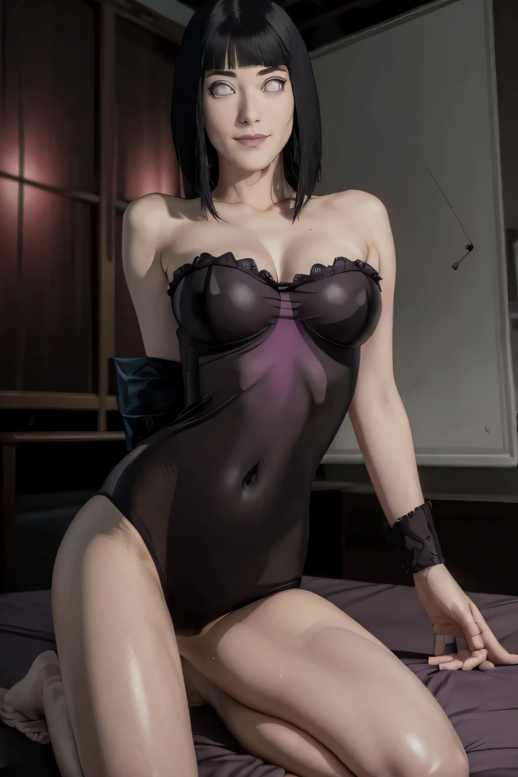 ((Mother Piece)), Highest quality, High resolution, salad, Getting older, mature, Get sexy , Time Skip, Classify your hair, Thin glasses, Micro Bikini, please sit down, Sexy pose, Iris, Black Hair, ((Leg spread, lying on the bed)), Earrings, clavicle, uchiha symbol Earrings, Very short hair, Tomboy hair, Tomboy, choker, Fascinating, bed, Highly detailed face, Highest quality, salad, humid, Sexual teasing, Delicate and beautiful, ((( Sexy little see-through bodysuit)))、((Nipples are visible:1.5))、Crotch bite、((Bare breasts:1.6)),((Flat chest:1))