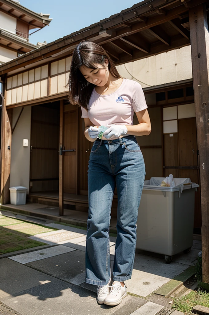 make a cleaner cleaning up trash in Japan