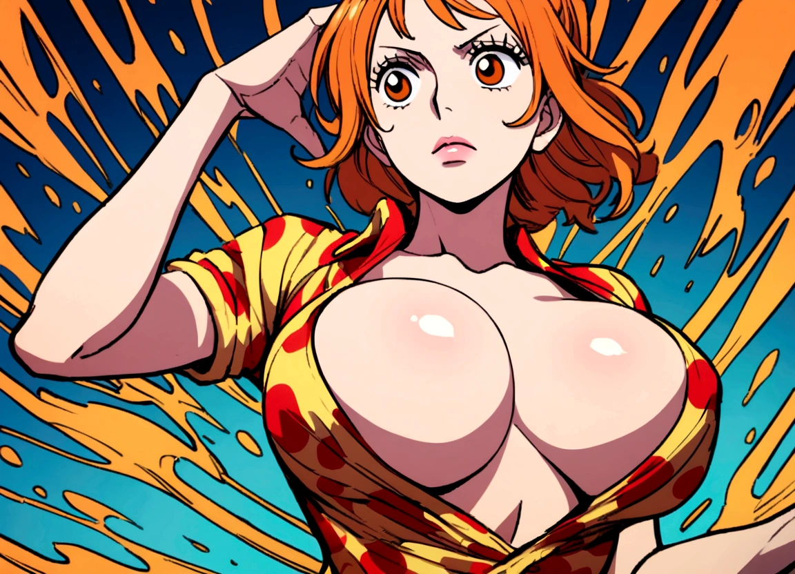 Nami from one piece showing her breasts 