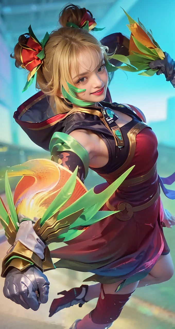 ((masterpiece, Top image quality, hight resolution、solo、small tits、Sleeveless uniforms on land、track and field athlete、high-ponytail Hairstyle、no-good、full body Esbian、A smile、A slight smil、Tecateca skin、glowy skin))、Sweaty face、latina, puberty, full of sweat、red lipsticks、Walk along the tracks of the athletics stadium、solo、On both hands and hips、Navel is visible、((Thigh Raising Training))、((Running on the track))、(((Macho Body)))、((Uniform wet with sweat))、(((see the whole body)))