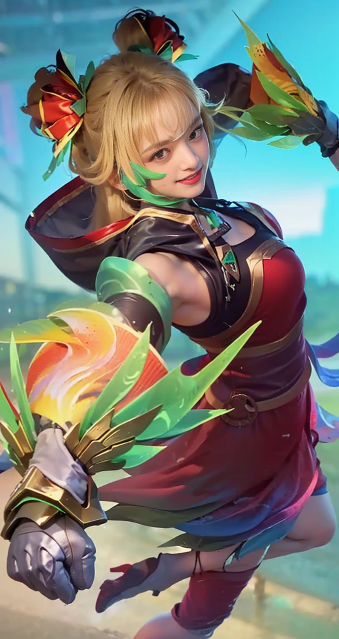 ((masterpiece, Top image quality, hight resolution、solo、small tits、Sleeveless uniforms on land、track and field athlete、high-ponytail Hairstyle、no-good、full body Esbian、A smile、A slight smil、Tecateca skin、glowy skin))、Sweaty face、latina, puberty, full of sweat、red lipsticks、Walk along the tracks of the athletics stadium、solo、On both hands and hips、Navel is visible、((Thigh Raising Training))、((Running on the track))、(((Macho Body)))、((Uniform wet with sweat))、(((see the whole body)))