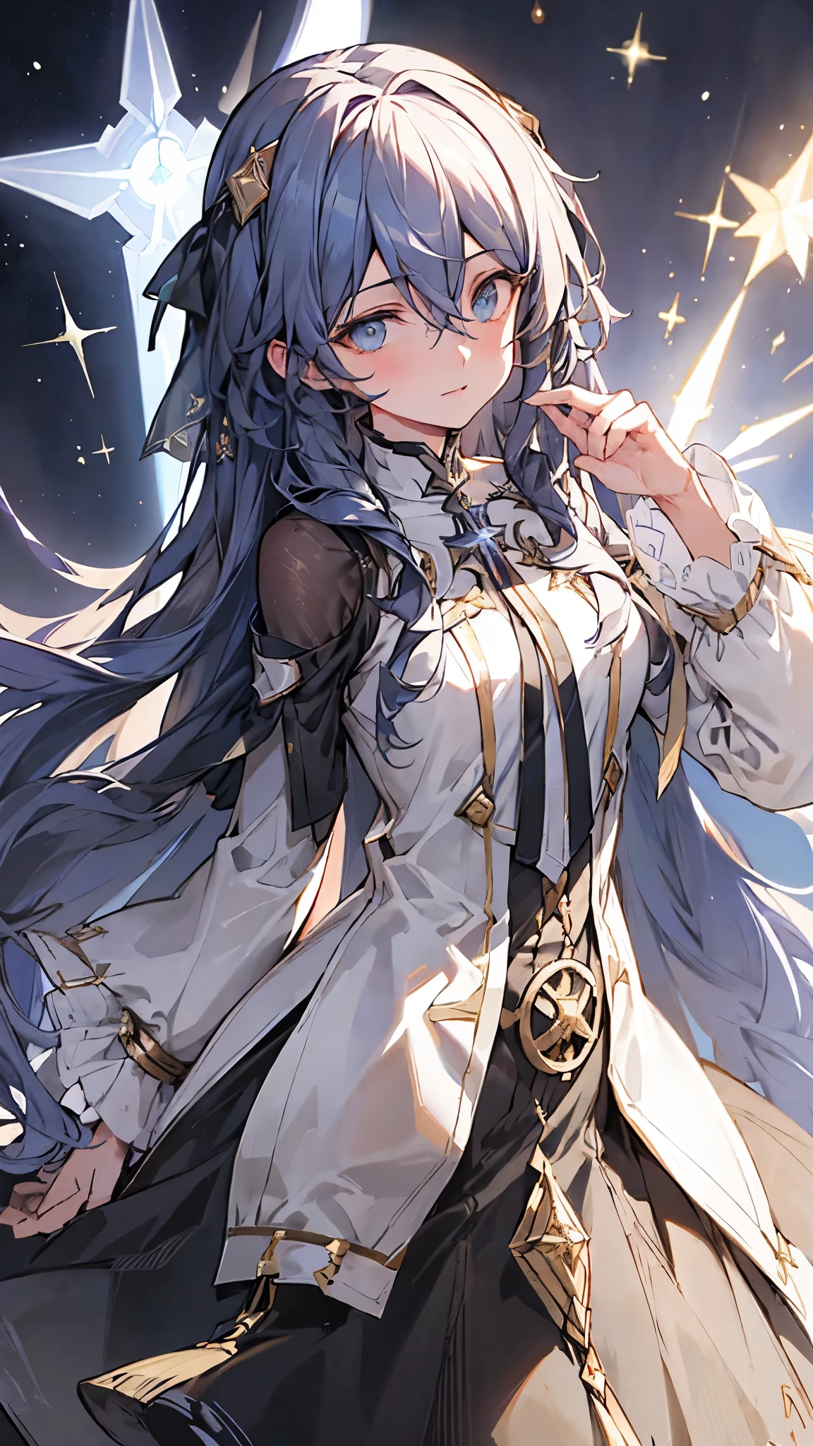 Name: Lucina Stellaz Dorfkey
Element: STELLARA
Description: A radiant star sage, trusted guardian and enlightener for her kingdom. Breaking the veil between darkness and light, Lucina effortlessly sheds insight and hope to her people.
Prompt: ((((Malthusian muse, Premium quality, ultrahigh resolution)))), 1girl, stress posed, lies-on-a-flowers, long silver pigtails, ((fair skin)), ((magical shimmering aura)), (((ultra detailed face, star-patterned ears:0.8))), ((lower right side)), (room setting), sufficiently lit,STEM wearing robes, vigilant and steady gaze, ((deep-set azure eyes)), New Year cherry blossoms, feather fan, ((wide length, semi close-up, head and middle torso in view))), medium bust, holding a shimmering orb, (-60 šepesnta), light blue shine on hair, golden sash adorned with crystals, ((bathed in glowing window light, mystic atmosphere:0.9)), 29 years old, calm and contemplative expression, ((balanced emotive scale))