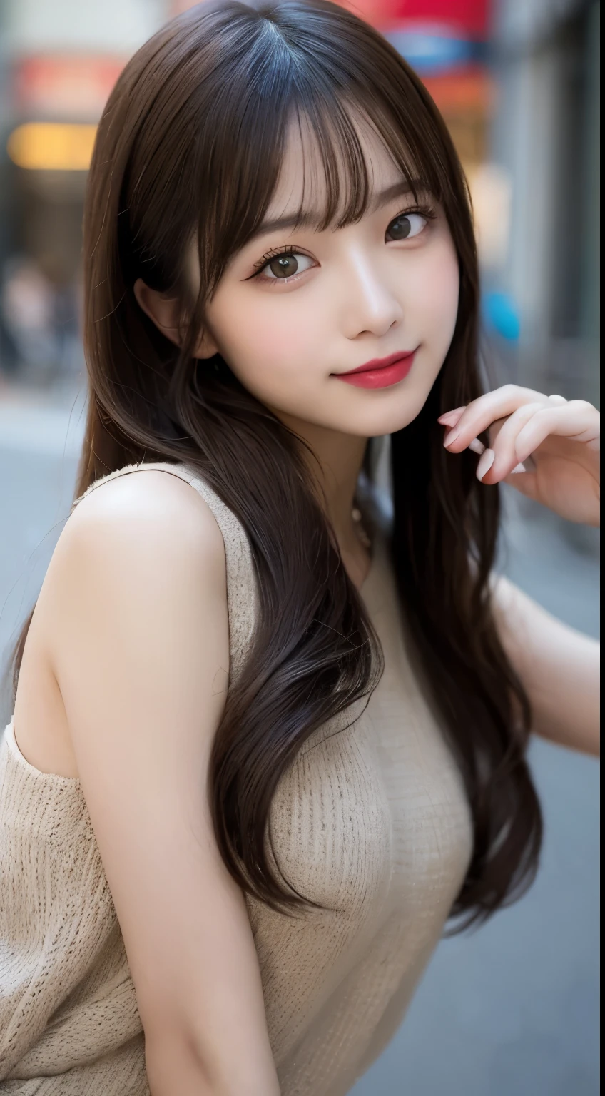Tabletop, Highest quality, shape, Very detailed, finely, High resolution, 8k wallpaper, 完璧なダイナミックな構shape, Beautiful and exquisite,ランダムなcute髪,,Natural color lip, Bold sexy pose,smile、20-year-old girl、cute、Looking into the camera,Always blur the background,Perfect and beautiful face,Slim face and figure,Big eyes、Putting on gal makeup,Small face,smile,Blurred Background,Elegant feminine face、Cyberpunk Fashion、Fun in Shibuya、Disheveled Hair、Change pose randomly、Randomly change the shooting angle and position、Summer fashion for women、Disheveled Hair、Harajuku、Cool pose