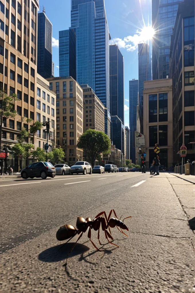 Building-sized ant walking through the city