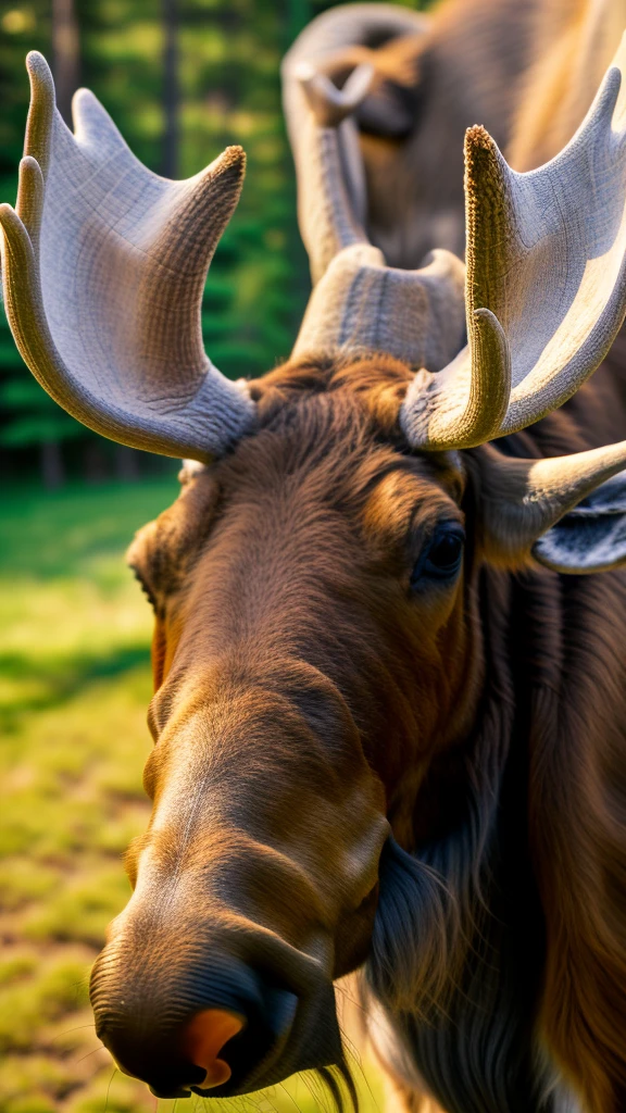 portrait of a surprised moose with great horns,bottom view,Outdoors,ral-swarcrystl,8k,F2.8,RAW Photo,ultra detailed,soft lighting,real life,ultra detailed 