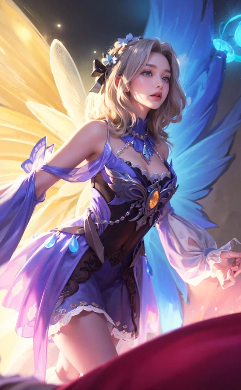 (Dynamic poses) 1beautiful girl, white hair, angelic, cute, childish, chubby cheeks, blue eyes, long silver straight hair with bangs, white robe, intricate ornaments, realistic, dynamic angles, cinematic lighting, trending on ArtStation, by Irakli Nadar, Greg Rutkowski,(((best quality))),(((ultra detailed))),(((masterpiece)))