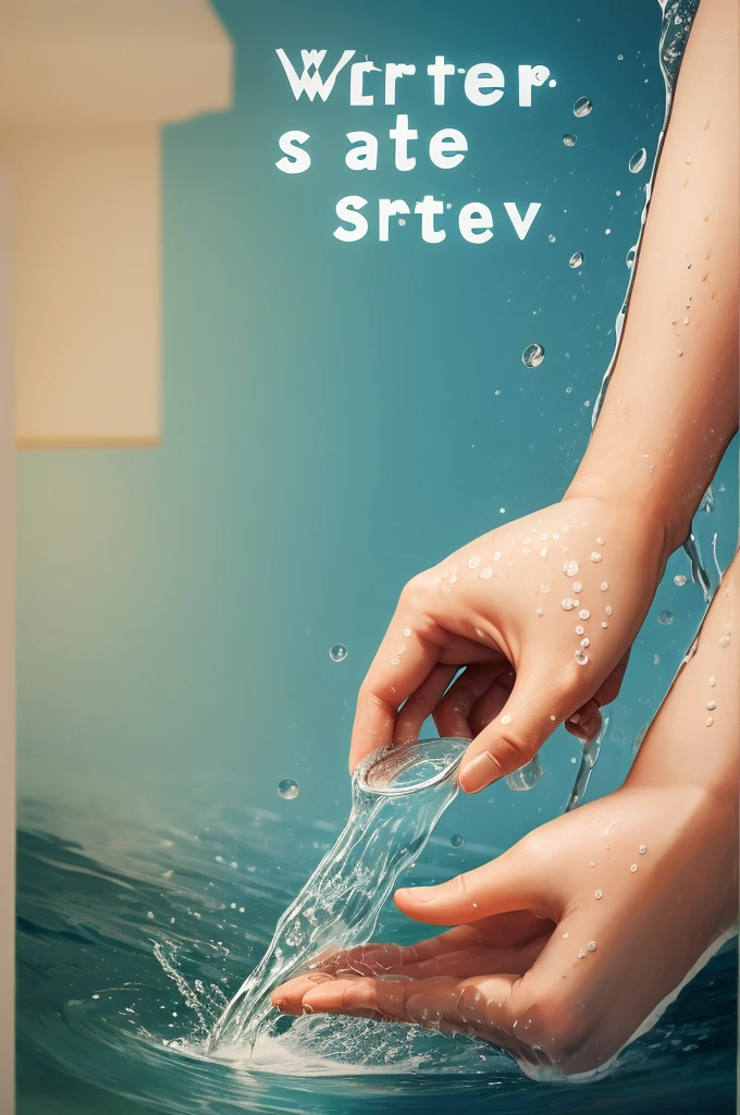 Water saving poster,A tap drips dew,A pair of hands held the water