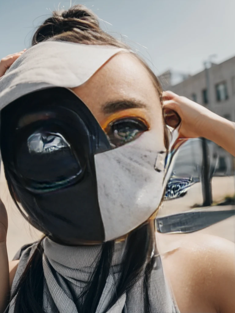 She has a beautiful open grey eye, she looks at the viewer