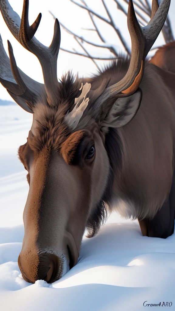 portrait of a surprised moose with great horns,bottom view,Outdoors,ral-swarcrystl,8k,F2.8,RAW Photo,ultra detailed,soft lighting,real life,ultra detailed