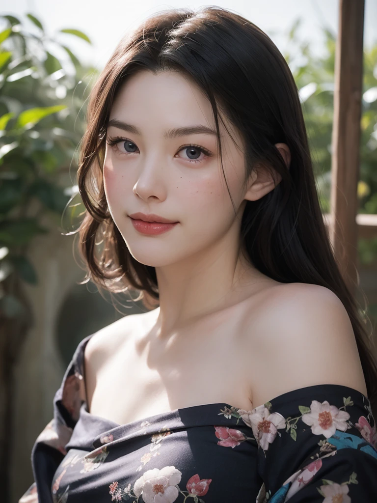(masterpiece, best quality:1.2), (8k uhd, 16k, 32k, ultra high res), (photorealistic:1.37), (RAW photo), ultimate-realistic, ultimate-realistic details, ultimate-realistic texture, ultimate-intricate details, ultimate-realistic lighting, ultimate-realistic shadow, japanese girl, 24yo, ultimate-cute face, ultimate-RAW skin, ultimate-eyes, A photo of Mijiru's upper body, looking at the viewer with hopeful and big smile on her face, ((Liv tyler mixed face:0.8)), Mijiru is a time-traveler with a strong body foundation and a tight up rose gold hair, dressed bare shoulders stylish designed loosen yukata,The Edo town background should be bright, exotic and with a crowd that has different cultures, centered, luminism, black eye, cinematic, Isometric, awesome full color, insanely detailed, film grain, Hasselblad X2D 100C + XCD 2,5/25V, F/1.8, (cinematic still:1.2), freckles, 35mm photograph, film, bokeh, professional, 4k, highly detailed, perfect fingers ,Extremely Realistic, UHD, arwen,