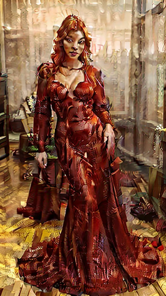 best qualityer, super detaill, work of art, ultra HD, 8K, 1 girl, focus on the girl, Mereoleona Vermillion, redgown, chic, sexy e sensual, showing off your thighs, emphasis on the thighs.