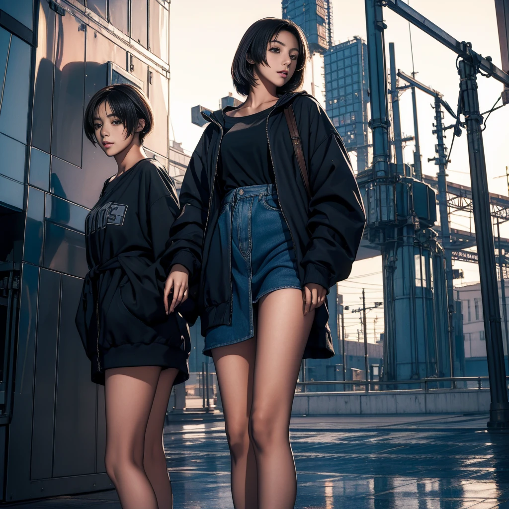 Elaizaikedareal, 19-year-old young woman , highest quality, high resolution, short hair, black eyes, watch viewers, station home , railway ,beauty, top quality , high resolution