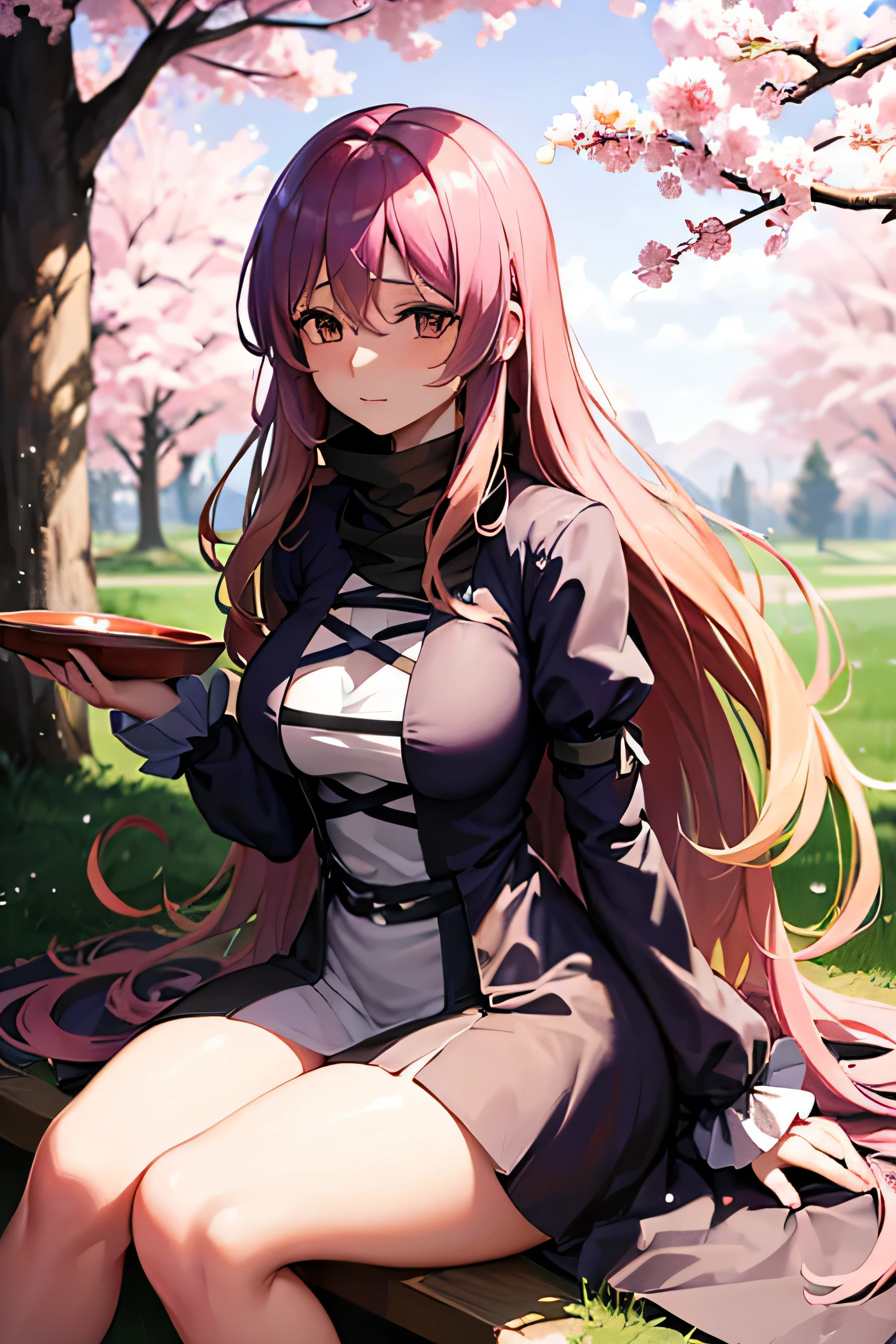 absurdres, highres, masterpiece, best quality, ultra-detailed 8k wallpaper, (detailed beautiful face):1.2, (detailed beautiful eyes)1:1,"Create a high-quality, anime-style illustration of a young woman in a picturesque autumn setting. She has long, flowing hair that catches the gentle autumn breeze, and her eyes are large and expressive, reflecting the warm hues of the season. She wears a stylish autumn outfit consisting of a cozy sweater, a plaid skirt, and a light jacket. She carries a basket filled with colorful fallen leaves and autumn fruits. The background features a scenic park with trees showcasing vibrant shades of red, orange, and yellow. The ground is covered in a blanket of fallen leaves, and the sky is clear with the soft golden light of the setting sun. The color palette should include rich reds, oranges, yellows, and browns to capture the warmth and beauty of the autumn season. Ensure the overall image exudes a sense of comfort and nostalgia, capturing the essence of a serene autumn day."(40 years old:1.4) 、(1 woman:1.4)、(Light purple hair:1.4),tareme、(straight long hair:1.7), Sexy white thick sweater with a view of your stomach,medium breasts,(droopy eyes:1.2)、Cheek dyeing、(purple right eye:1.4), Black denim pantedium breasts,(red left eye:1.4) 、(Eyeshadow:1.3)、(blush:1.2)、light smile、full body、BREAK (very wide:1.3),(panorama view:1.3),(sense of depth:1.5),(long shot:1.3),(magnificent view:1.3)