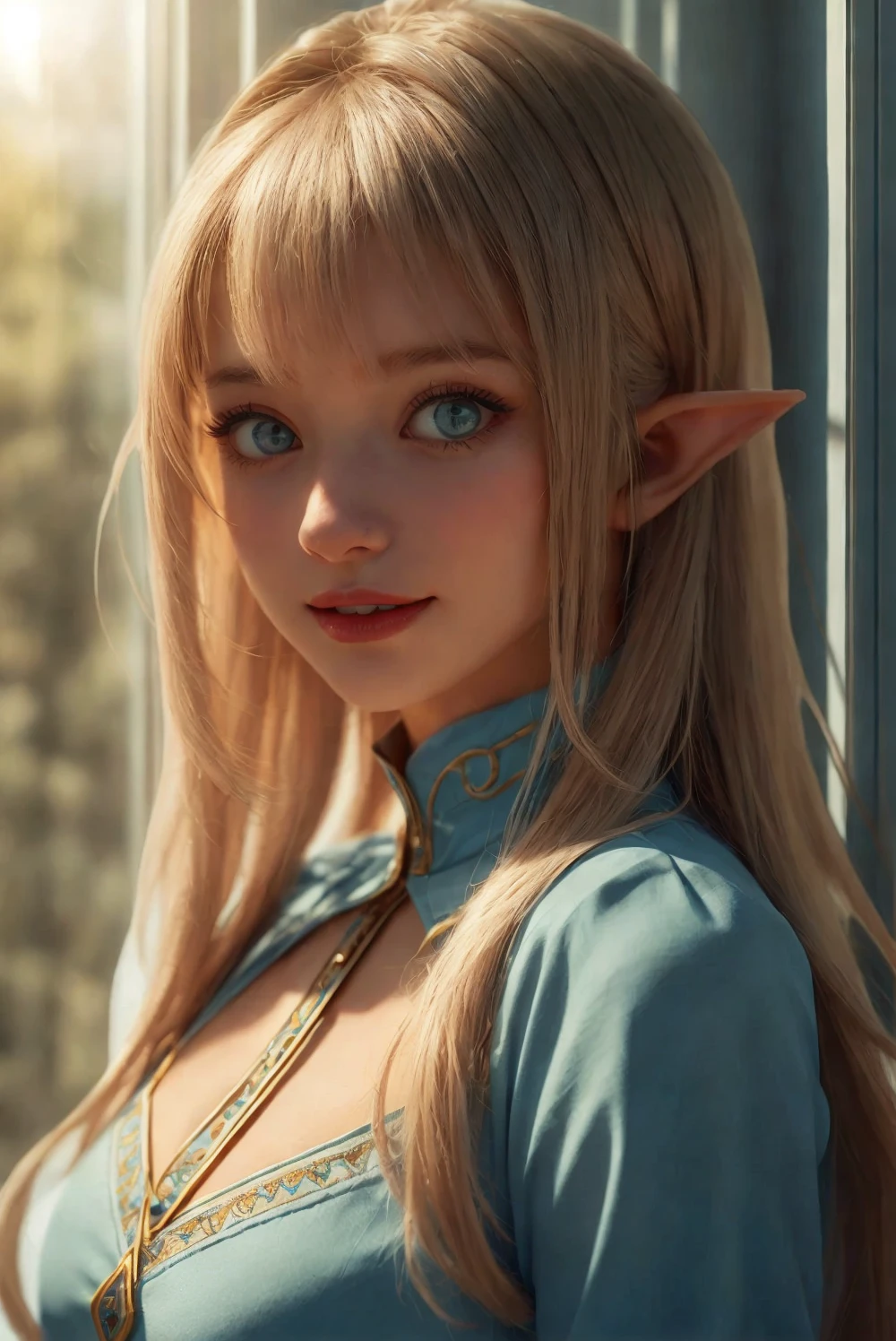 Ultra-detailed complex 3D rendering of the face, (Colossal: 7.8), (Skindent: 3.5), (Masterpiece, Top Quality, Octane Rendering, 8K), Glamour Shot Full Body Image, Very Beautiful Young Elf, cleavage, swimsuit, Single, Micro bikini, Long Braided Blonde Hair, (Gray Hair), Big Breasts, Wearing Gold and Red Intricate Super Armor, Ultra-realistic photos ((( Portrait))), wearing an intricate pink cloak, bare feet, futuristic city background, facial muscles, in the style of Marvel Comics, ArtStation Trends, Clear Focus, Studio Photography, Intricate Details, Very Detailed, Detailed Blue Eyes, Illustration, Very Detailed, Sharp Focus, Digital Rendering, Professional, Abs