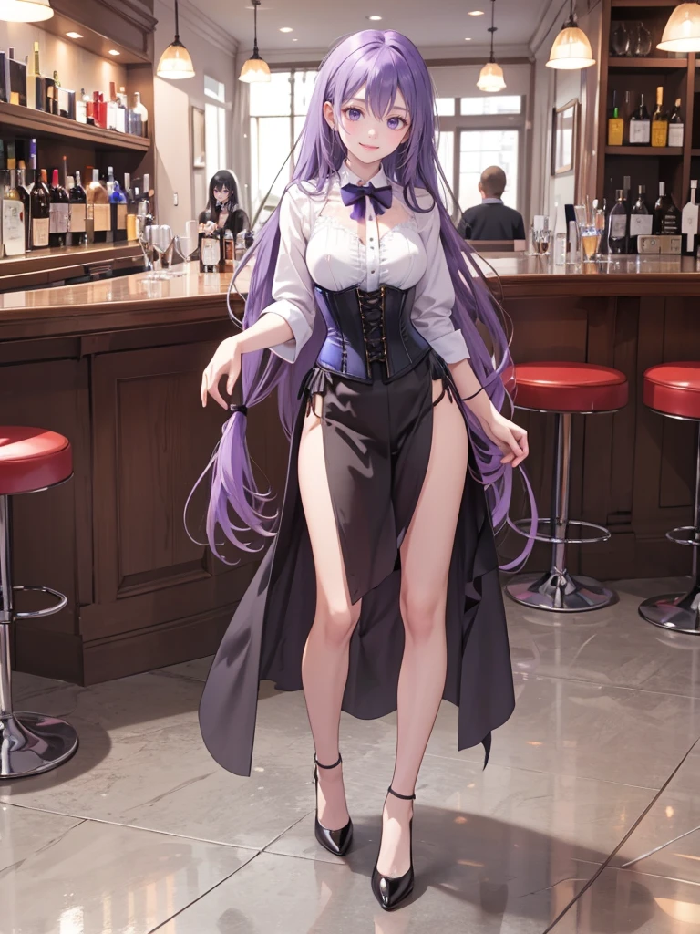 1 girl, red-purple hair, very long hair, violet eyes, beautiful eyes, big eyes, big lips, glossy lips, very curvy body, big breasts, long legs, big butt, wide hips, thick thights, defined image, seductive gaze, At a café, drinking coffee