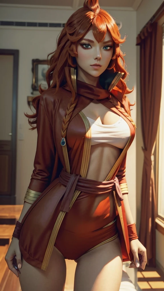 best qualityer, super detaill, work of art, ultra HD, 8K, 1 girl, focus on the girl, Mereoleona Vermillion, redgown, chic, sexy e sensual, showing off your thighs, emphasis on the thighs.