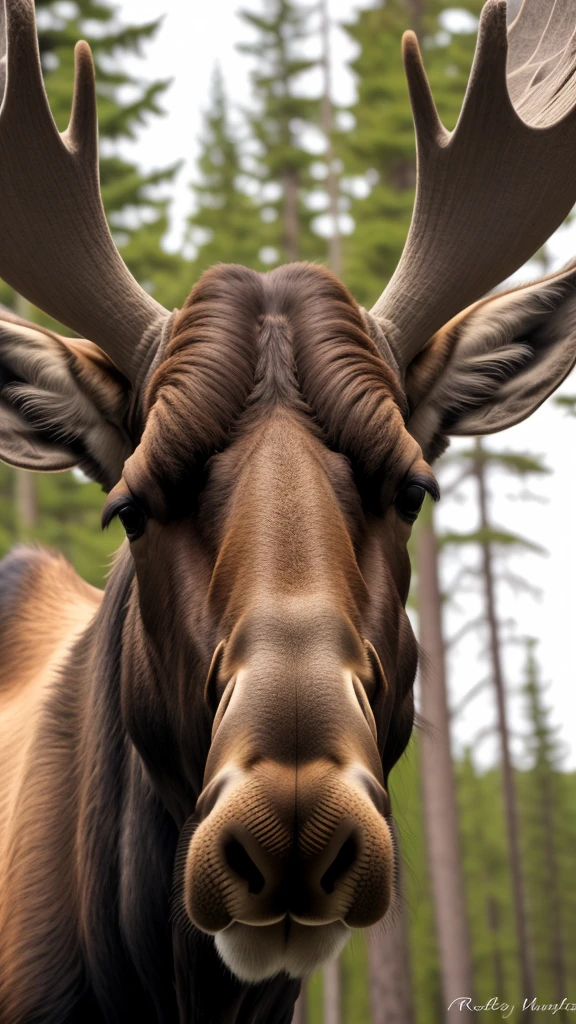 portrait of a surprised moose with great horns,bottom view,Outdoors,ral-swarcrystl,8k,F2.8,RAW Photo,ultra detailed,soft lighting,real life,ultra detailed 