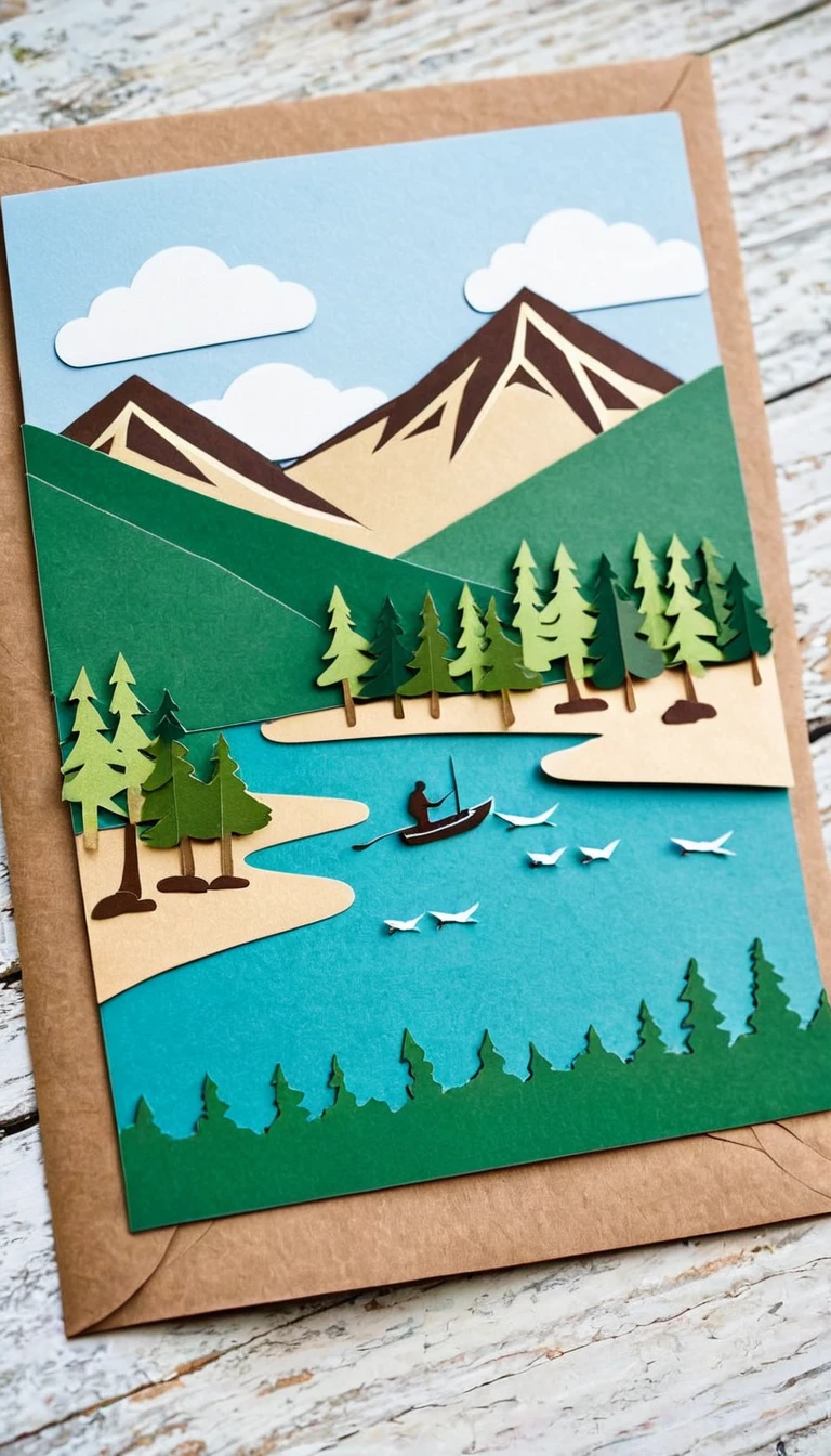 Outdoor Adventure Theme: Create a card with a scenic outdoor landscape or favorite outdoor activity like hiking or fishing.