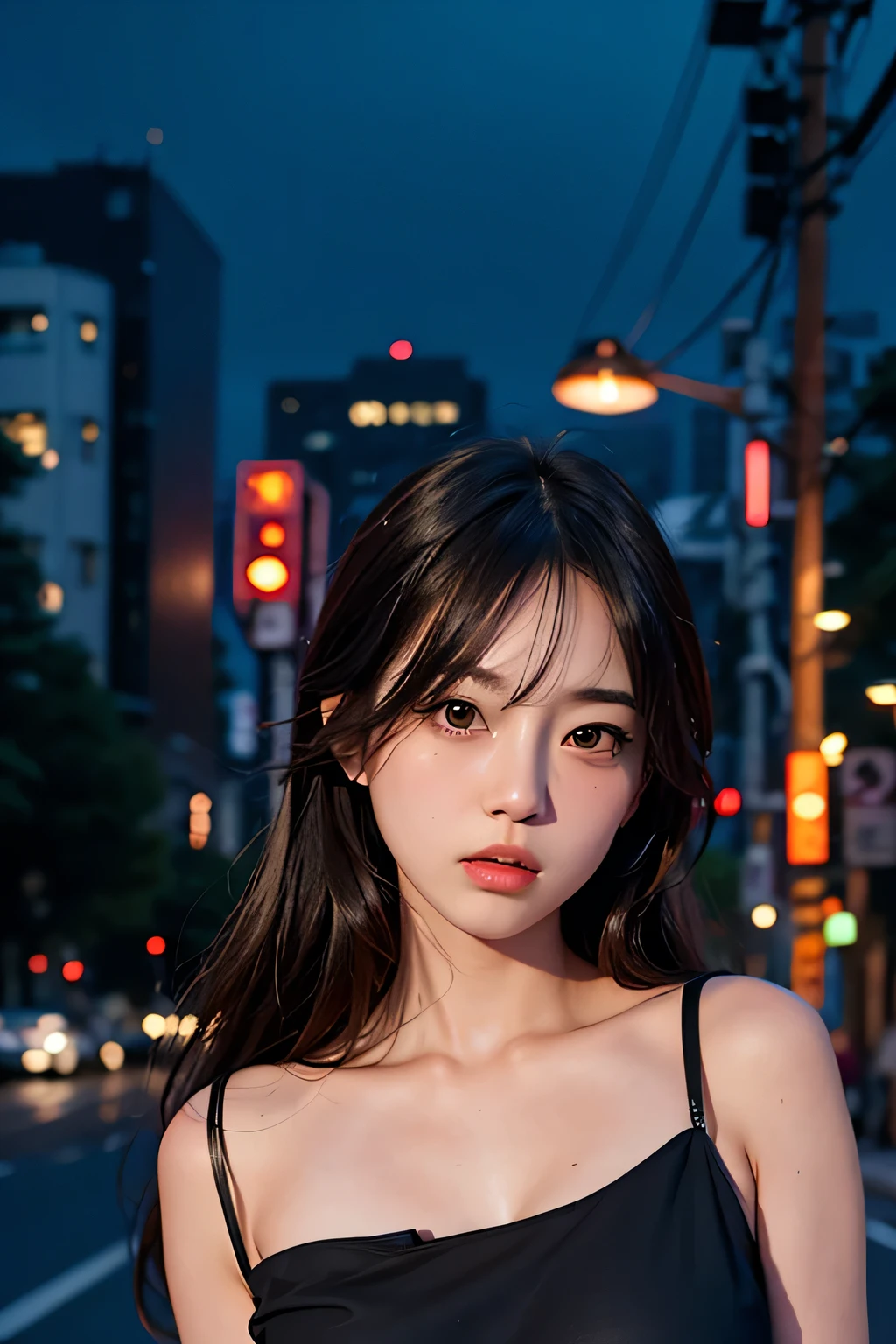One girl, Tokyo Street,night, Cityscape,City lights, Upper Body,close, 8K, RAW Photos, Highest quality, masterpiece,Realistic, photo-Realistic,