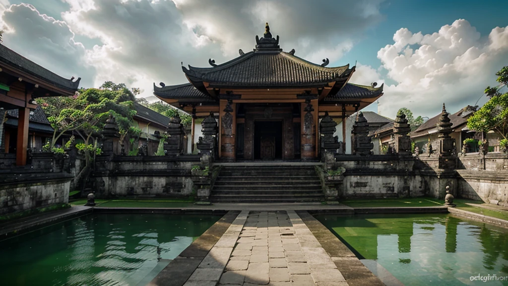 bali temple, overcast lighting, realistic, green screen backgrond