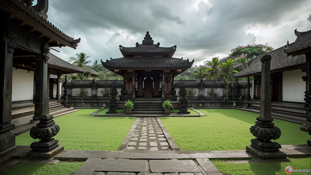 bali temple, overcast lighting, realistic, green screen backgrond