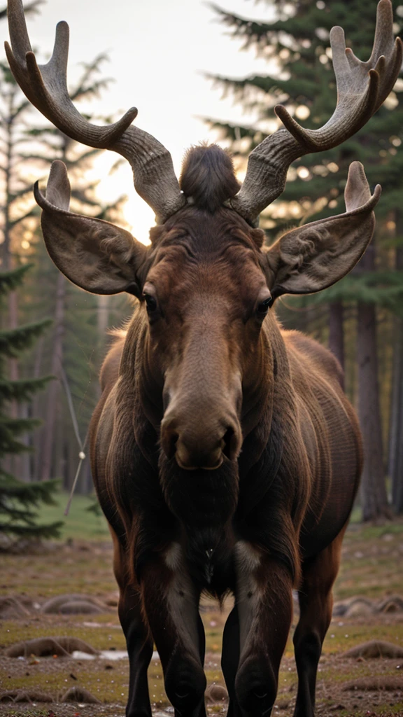 portrait of a surprised moose with great horns,bottom view,Outdoors,ral-swarcrystl,8k,F2.8,RAW Photo,ultra detailed,soft lighting,real life,ultra detailed