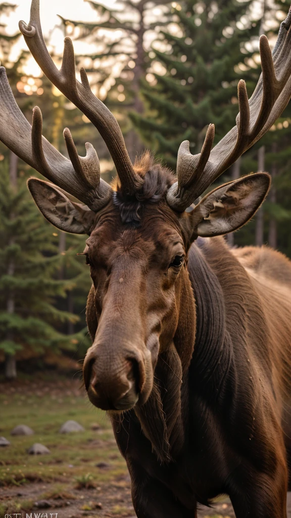 portrait of a surprised moose with great horns,bottom view,Outdoors,ral-swarcrystl,8k,F2.8,RAW Photo,ultra detailed,soft lighting,real life,ultra detailed