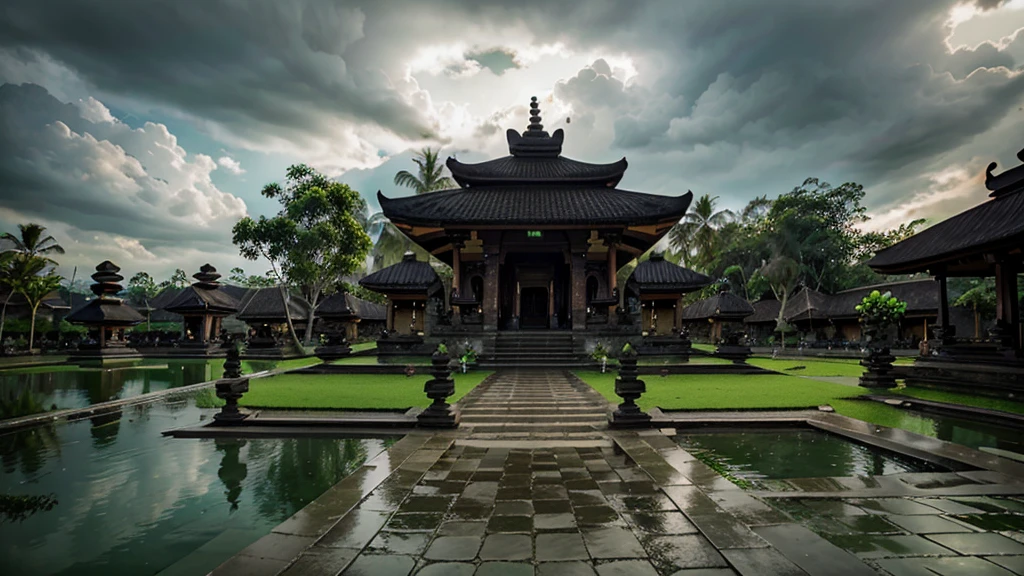 bali temple, overcast lighting, realistic, green screen