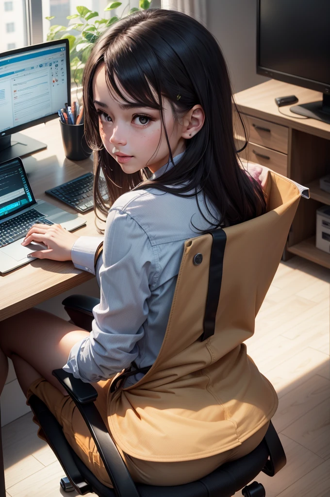 (best quality,4k,8k,highres,masterpiece:1.2),ultra-detailed,realistic:1.37,portrait,computer,earning money,working from home,sitting at desk,professional,serious, open shirt, cum all over her face,  expression,concentrated,focused,keyboard,mouse,desktop computer,multiple monitors,multi-tasking,productive,financial success,wealthy,successful,online business,laptop,coding,typing,optimization,analytics,data analysis,computer programming,programming languages,algorithm,innovation,tech industry,modern technology,progress,efficiency,workspace,organized,neat,clean,half dressed, slutty attire,brightly lit room,office environment,vivid colors,comfortable chair,ergonomic setup,work-life balance,achievement,fulfillment