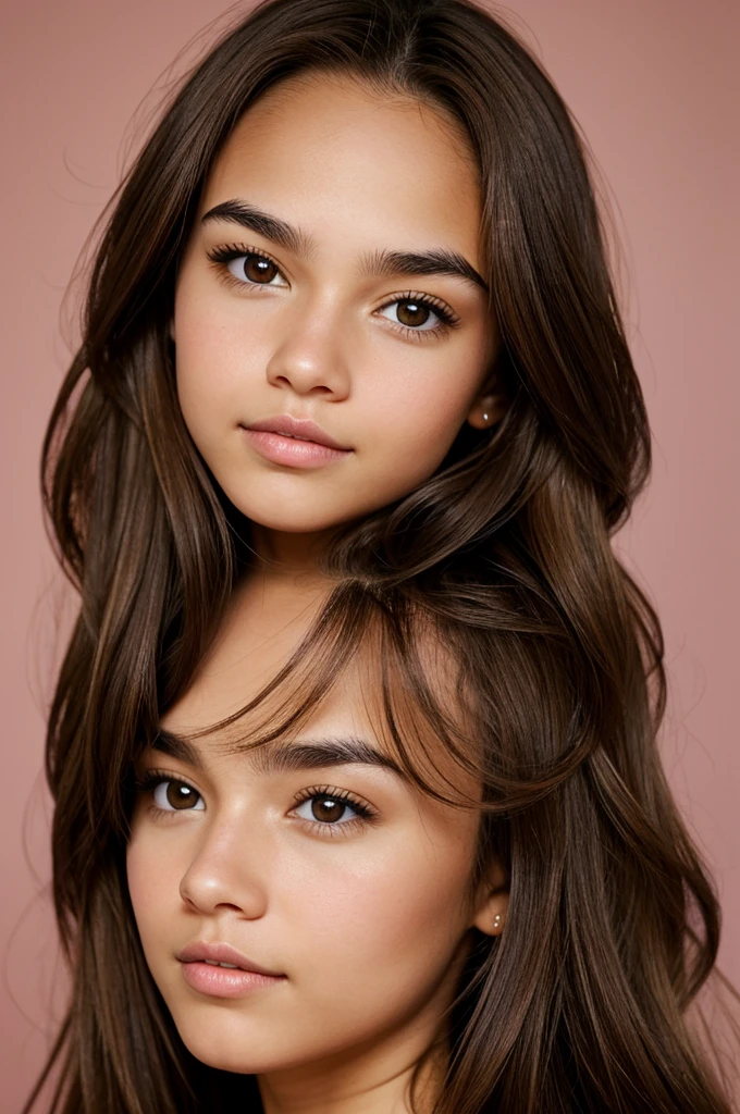 A 22 year old American girl. Medium length brown hair, medium light skin, round brown eyes, small and narrow forehead, straight and marked eyebrows, small round nose, wide cheeks and medium lips