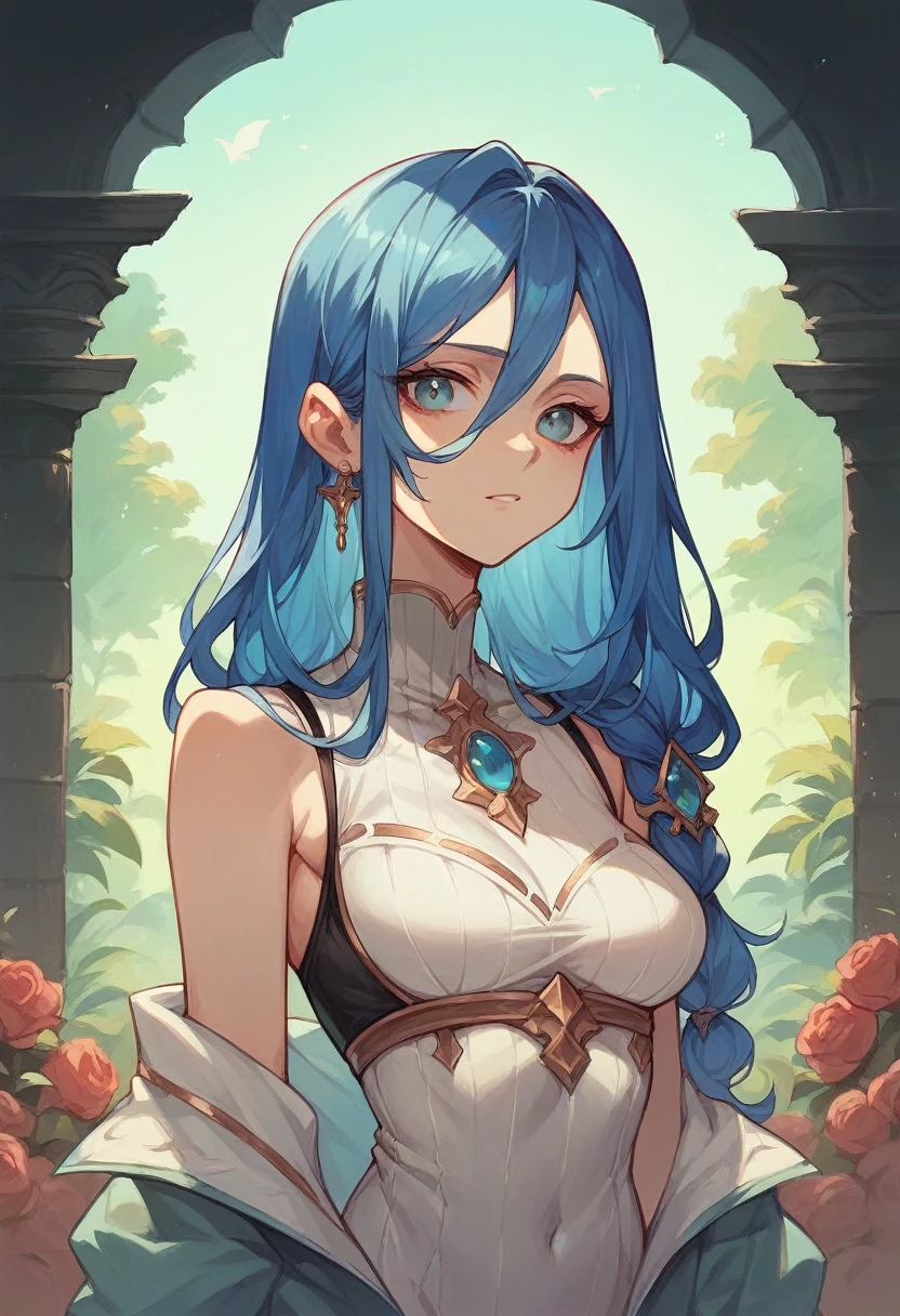 Anime Style, Sexy smile, dark skin:0.8, blue eyes