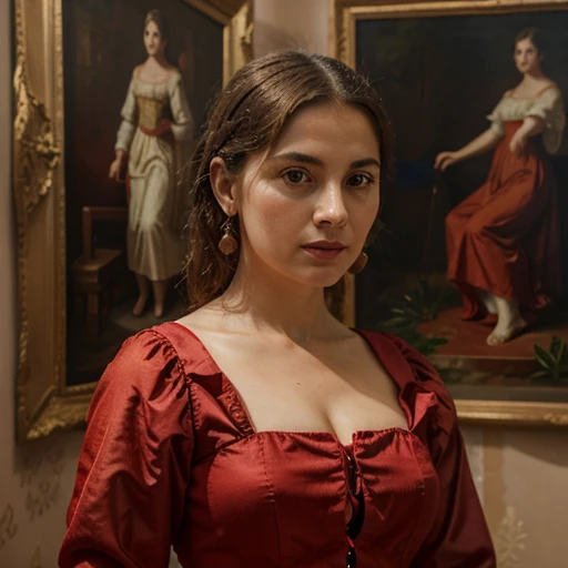 Ultra realistic photo of the historical painting Madame do Lago with her red dress