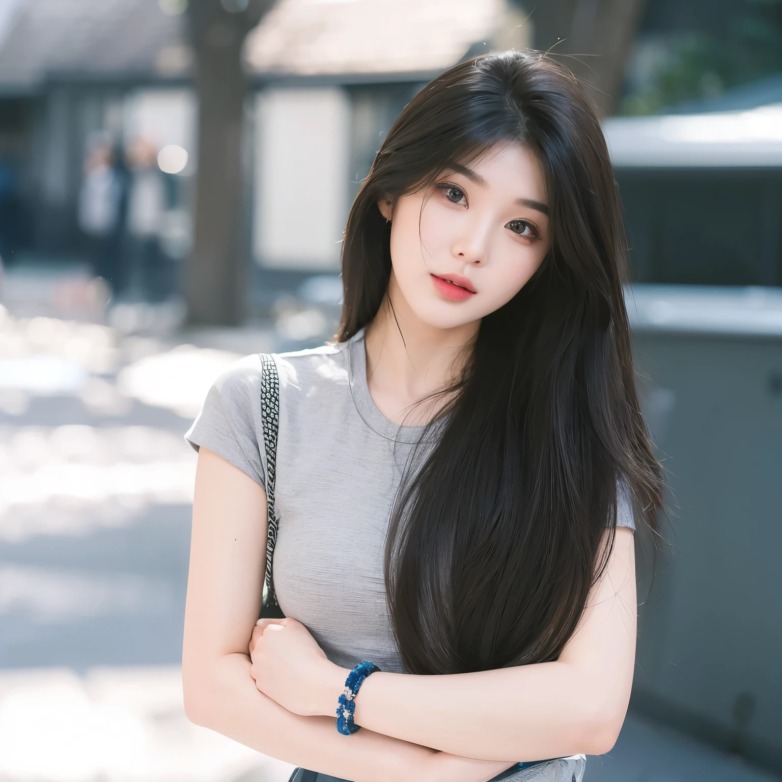 masterpiece, Best quality,Girl with dark brown hair,Facing the camera,Middle parted bangs hairstyle,Long straight hair,黑茶色Long straight hair,23 years old,Chinese Girl,Sweet girl,a girl,Exquisite facial features,