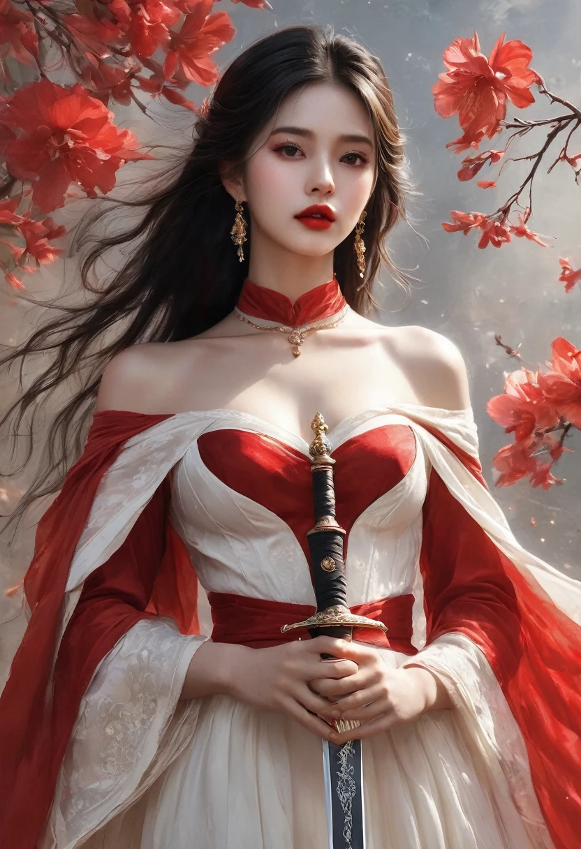 (masterpiece),(best quality:1.1),(Super detailed),Best Illustration,detailed,(naked:1.1),(Intense full body shot),Watercolor painting)floating,1 busty girl,(Large Breasts,nipple),Solitary,,Slim,(极其Exquisite beauty的脸),(big eyes,Exquisite beauty),(Messy black hair),(Exquisite makeup,Red lips),Holding a red long sword,Soft and lazy,bright,4K