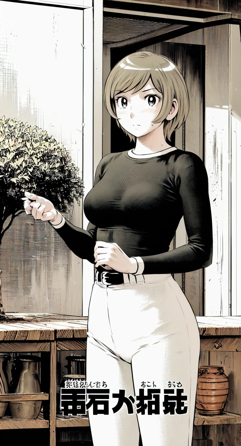 (野球uniform:1.2),
Blonde Hair, (short hair:1.2),Long sleeve, Black Shirt, turtleneck,White trousers、uniform、Black belt、((Illustration of people))、Big Boobs、
View Audience,, (Highest quality:1.3),One Girl, White pants、uniform、Outdoor、baseball ground、ground、soil、blue eyes、Tight black shirt、(masterpiece、Highest quality)、Highest quality, Ultra-high resolution, (((masterpiece))), alone, Sweat、Big eyes、Big Breasts、One Girl, Front view、Embarrassed face、Bronze colored hair、((short hair))、Stand up straight、Cowboy Shot