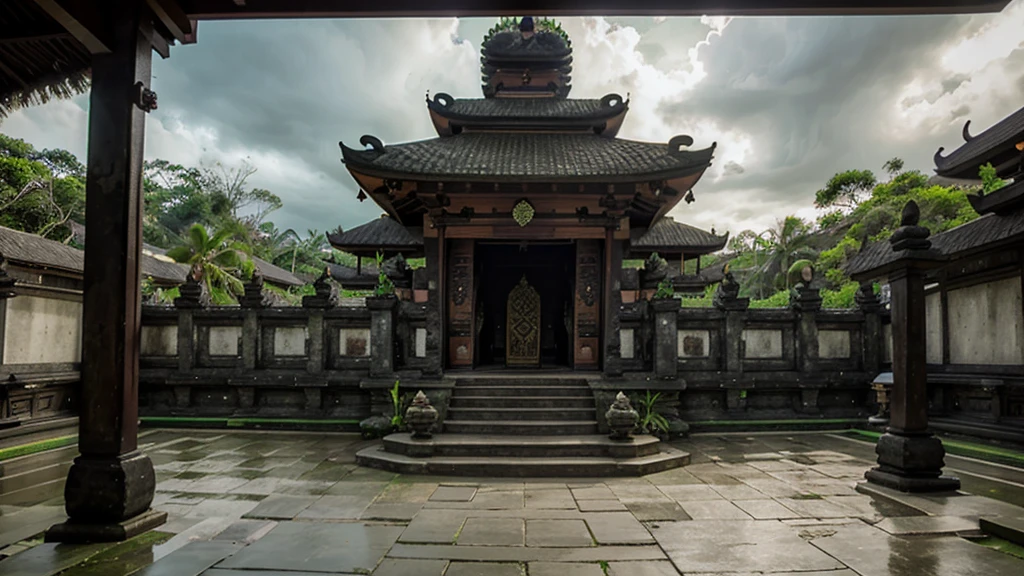 bali temple, overcast lighting, realistic, green screen