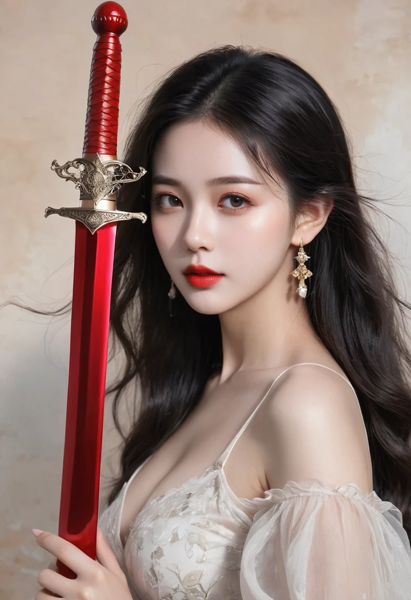 (masterpiece),(best quality:1.1),(Super detailed),Best Illustration,detailed,(naked:1.1),(Intense full body shot),Watercolor painting)floating,1 busty girl,(Large Breasts,nipple),Solitary,13 years old,Slim,(极其Exquisite beauty的脸),(big eyes,Exquisite beauty),(Messy black hair),(Exquisite makeup,Red lips),Holding a red long sword,Soft and lazy,bright,4K
