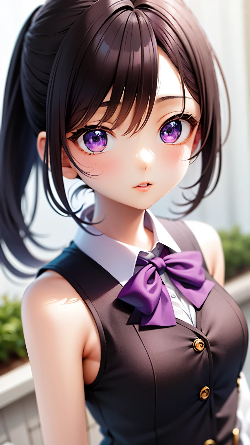 Close-up of a person with purple hair and a purple tie, Stylized anime, Anime Moe Art Style, Katana Zero video game characters, anime girl of the future, Portrait Anime Astronaut Girl, Portrait of a girl in the Knights of the Zodiac, Close-up of a young anime girl, Anime Style, With glowing purple eyes, Anime Styleに, Anime Style3D