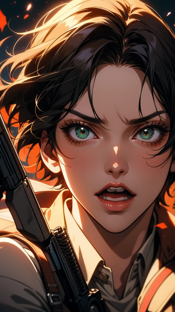 Close-up of a person with a gun and a person with a gun, Mikasa Ackerman, Attack on Titanより, portrait of Ellen Yeager, Attack on Titan, looking like Annie Leonhart, Attack on Titanアニメスタイル, Ellen Yeager, Ellen Yeager, Annie Leonhart, Attack on Titan 秘密アート