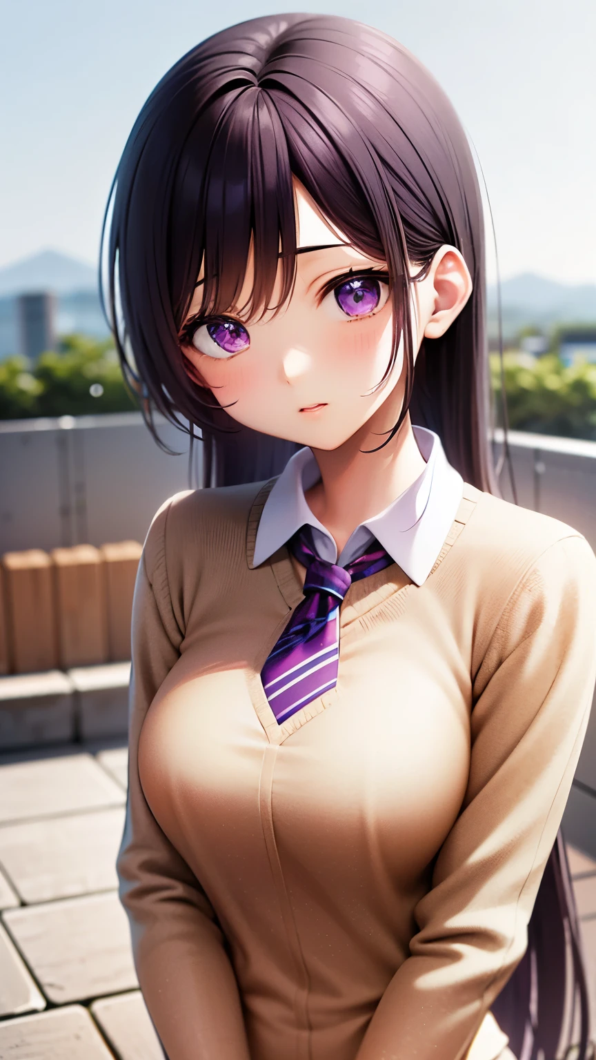 Close-up of a person with purple hair and a purple tie, Stylized anime, Anime Moe Art Style, Katana Zero video game characters, anime girl of the future, Portrait Anime Astronaut Girl, Portrait of a girl in the Knights of the Zodiac, Close-up of a young anime girl, Anime Style, With glowing purple eyes, Anime Styleに, Anime Style3D