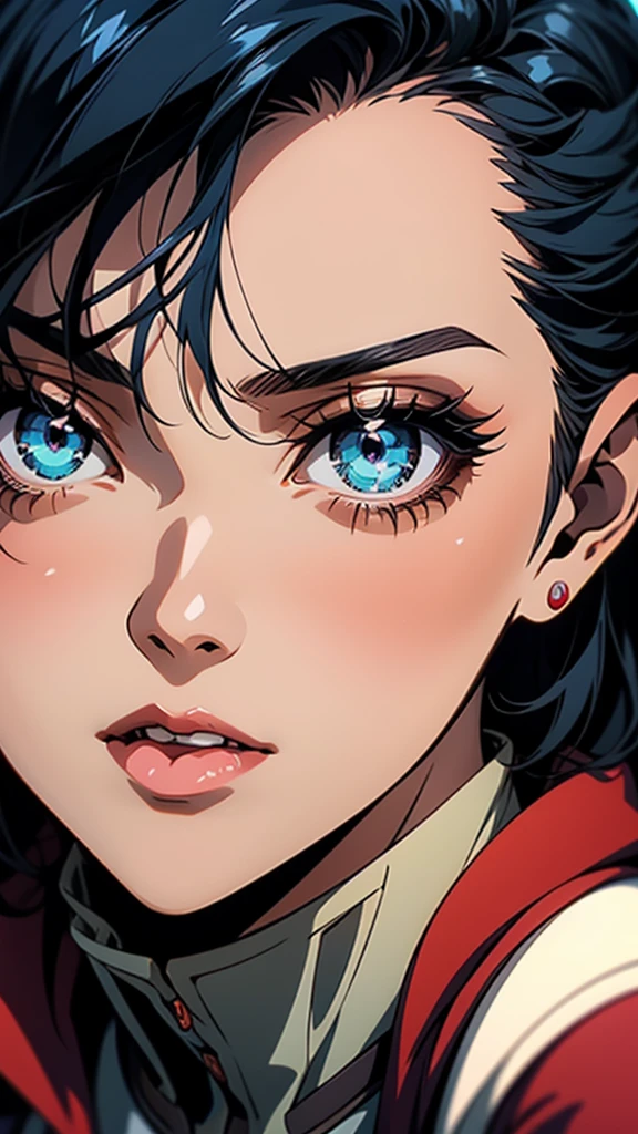 Anime girl with black hair and blue eyes looking at the camera, Attack on Titanより, (Attack on Titanアニメ), Close-up of a young anime girl, Young woman anime visual, Attack on Titan, Today&#39;s featured anime is still, Mikasa Ackerman, close!!!!!, Another close-up of Iwakura, Extremely close up shot, close!!