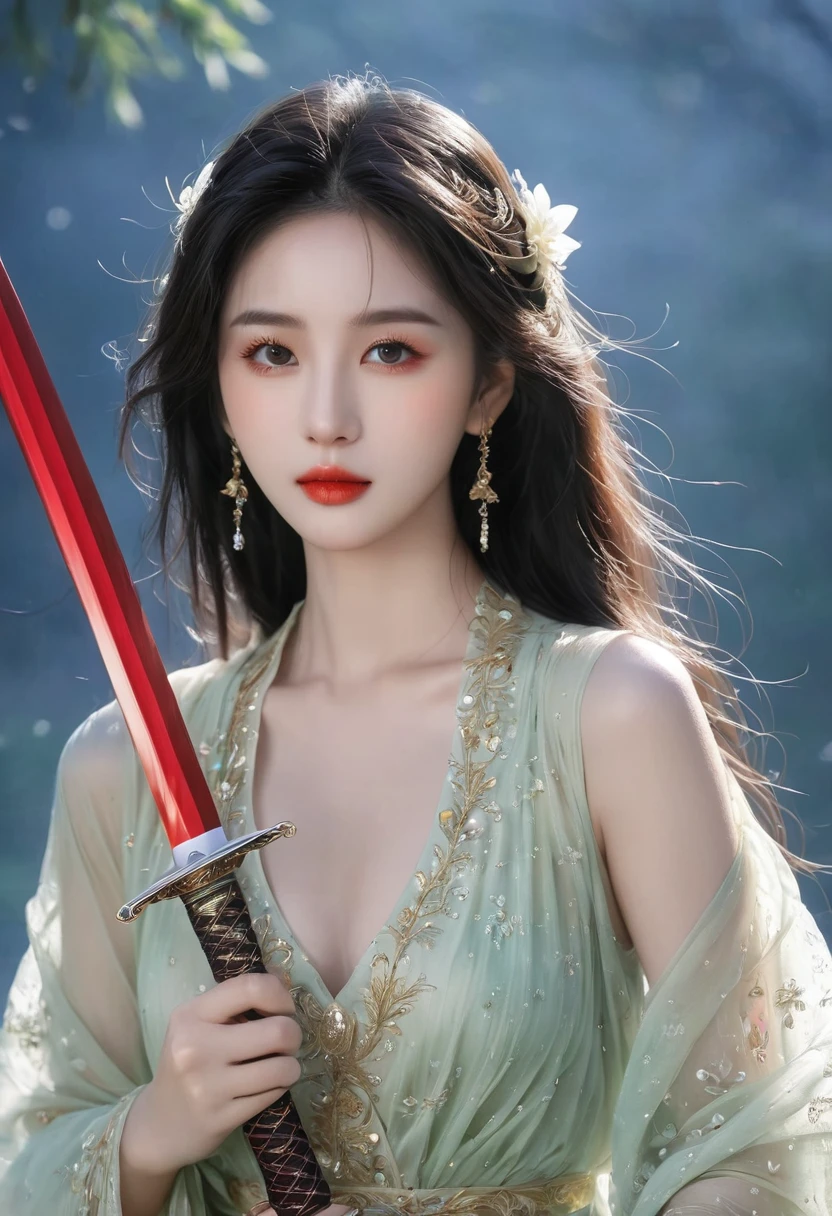 (masterpiece),(best quality:1.1),(Super detailed),Best Illustration,detailed,(naked:1.1),(Intense full body shot),Watercolor painting)floating,1 busty girl,(Large Breasts,nipple),Solitary,,Slim,(极其Exquisite beauty的脸),(big eyes,Exquisite beauty),(Messy black hair),(Exquisite makeup,Red lips),Holding a red long sword,Soft and lazy,bright,4K