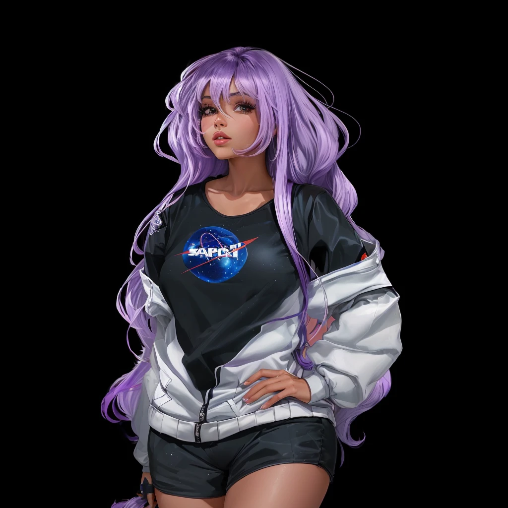 a close up of a cartoon woman with purple hair, in a space cadet outfit, portrait anime space cadet girl, commission for high resolution, fullbody commission for, full-length portrait of a short!, oc commission, anime girl with cosmic hair, in spacesuit, wears a spacesuit, girl in space, she has purple hair, inspired by Kaja Foglio, change clothes and put on clothes as if you were a racing driver